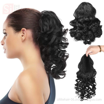 18" Drawstring Ponytail Puff  Afro Kinky Curly  Synthetic Clip In Extensions  Water Wave  Drawstring Ponytail Hair Extensions